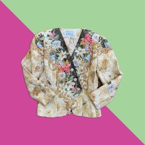 Vintage East Asian Inspired Floral Quilted Coat - Women's Size S/M